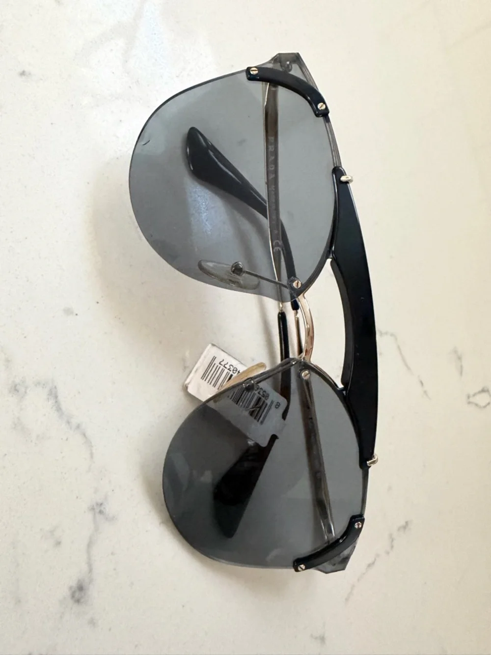 Prada Men's Black and Gold Rimless Shield Sunglasses - Picture 3 of 4
